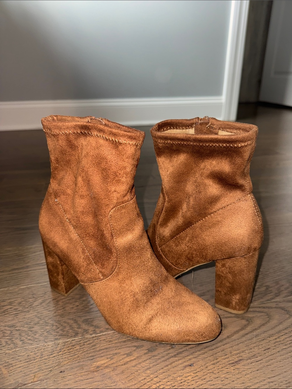 Brown Suede Block Heel Ankle Boots